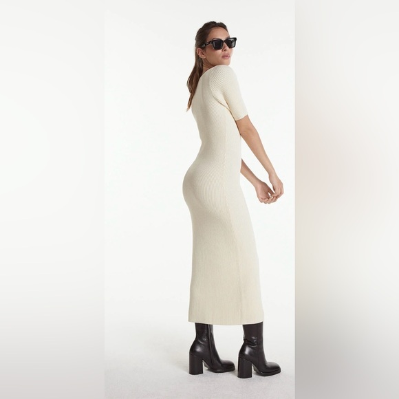 🛍️NWT The Kooples Size 1/Small Cream Ribbed Bodycon Maxi Dress - Picture 2 of 8